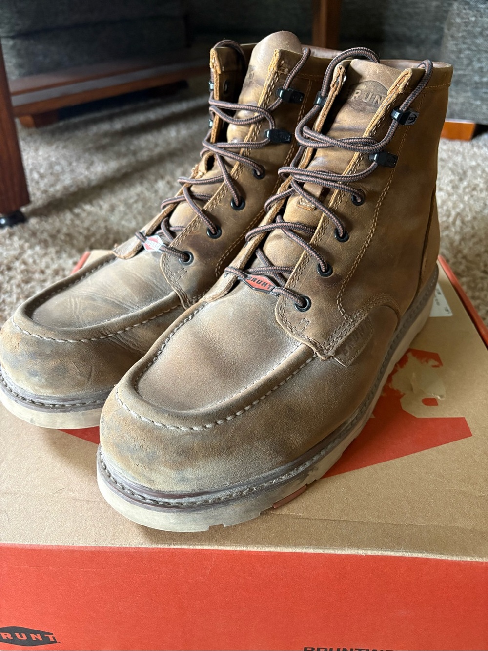 BRUNT Marin Unlined Soft Brown Leather Moc Toe Work Boots - Men's - Picture 4 of 9